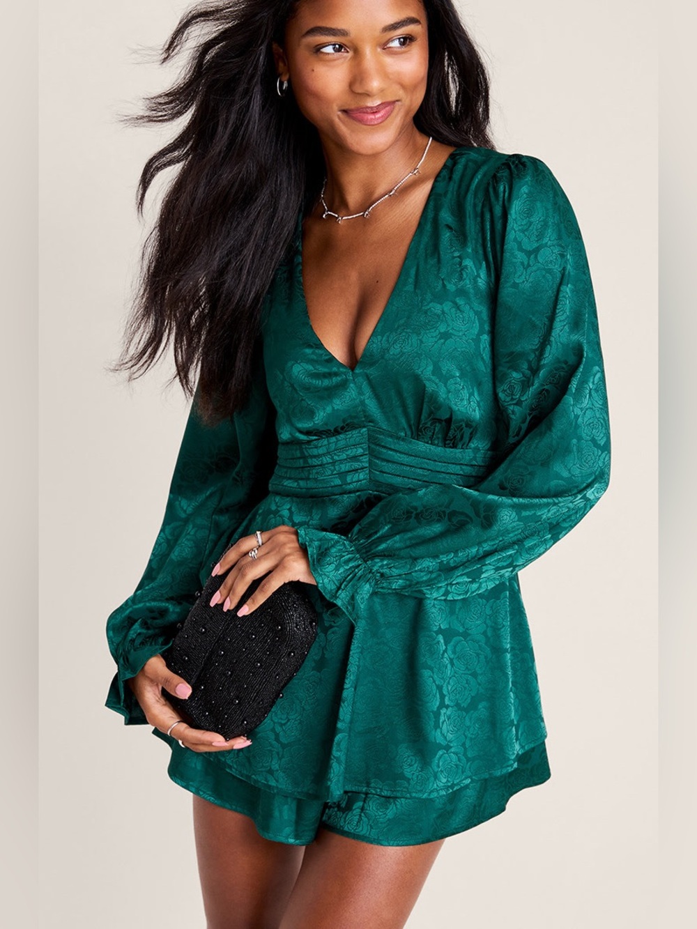 green dress francesca's Collections Crystal Doll Satin Jaquard Emerald Mini Floral maxi dress